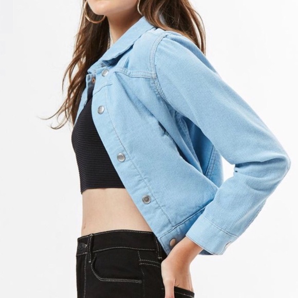 36 - PacSun Womens Baby Blue Corduroy Trucker Jacket Size L - Picture 2 of 8